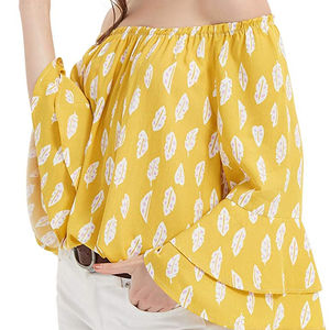 2023 Ladies Shoulder Down <b>T</b> <b>Shirt</b> Short Sleeve <b>Yellow</b> Color Shoulder Down <b>T</b> <b>Shirts</b> - Product Image 1