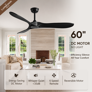 60 Inch Reversible DC Motor Ceiling <b>Fan</b> No Light Black 3 Blade Design with <b>Remote</b> <b>Control</b> for Living Room Bedroom - Product Image 2