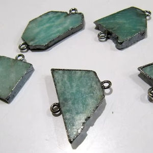 2 Piece- Natural Amazonite Slice Connector Free Form Double Loop charm 1 inch - Product Image 1