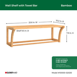 DreamCraft Bamboo Solid Wood Single-Tier Wall <b>Shelf</b> <b>Metal</b> Towel Bar Plastic <b>Storage</b> Rack for Bathroom Clothing Tools Vietnam - Product Image 5