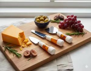 Ensemble de service à fromage en acier inoxydable de qualité supérieure avec poignée en résine rouge, vaisselle de table - Product Image 3