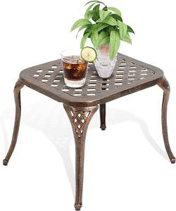 Table d'appoint d'extérieur-Tables d'extrémité de patio à l'extérieur en fonte d'aluminium antirouille carrée pour balcon, piscine, porche, jardin, bronze antique - Product Image 1