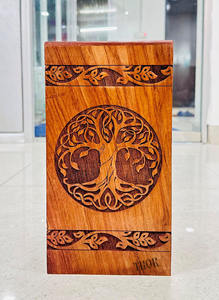 โกศไม้สําหรับเถ้ามนุษย์ โกศเพลิงศพ กล่องไม้ งานศพ ต้นไม้แห่งชีวิต โกศ งานฝีมือ ไม้โรสวูด ขอบแกะสลัก - Product Image 5