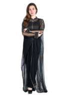 Abaya islamique chic grande taille sans couture respirante, richement brodée, modeste, à manches longues, longueur ras du sol, en Georgette extensible dans quatre directions