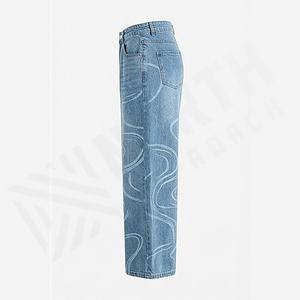 Baggy Streetwear <b>Men's</b> Pants Plain Style <b>Jeans</b> Loose Fit Straight Stacked Denim Oversized <b>Trousers</b> Customized Color Premium New - Product Image 3