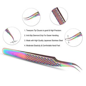 Pince à cils professionnelle incurvée avec grip diamanté et motif, précision et durabilité pour extensions de cils classiques et volume - Product Image 5