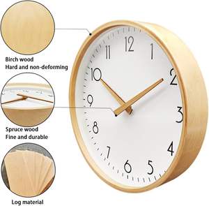 Wooden Wall <b>Clock</b> Silent Non Ticking 10 Inch Analog <b>Battery</b> Operated Round Quartz Kitchen <b>Clock</b> - Product Image 5
