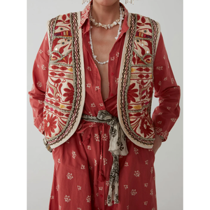 Robe ethnique Justine - Imprimé tomate dessiné à la main, style indien/pakistanaise, en coton Georgette Lawn, Kurta/Kurti, coupe ample, décontractée - Product Image 3
