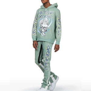 Chándal de gran tamaño para hombre, pantalones de chándal acampanados, los últimos trajes de sudor, chándal personalizado con diamantes de imitación y purpurina, conjuntos de chándal con capucha - Product Image 2