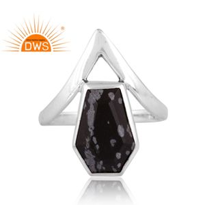 Design vintage 925 argent naturel flocon de neige obsidienne pierre précieuse bague pour femmes Design personnalisé bijoux pour femmes cadeau pour elle - Product Image 3