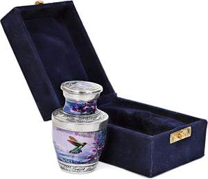 Hummingbird Style Brass Cremation Urn for Ashes Customized Logo Small Silver Urns with Velvet <b>Box</b> Wholesale Funeral Supplies - Product Image 5