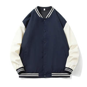 Chaqueta universitaria de dos tonos para hombre con mangas de cuero y cuerpo Abrigo de béisbol con letras de estilo universitario personalizado - Product Image 3