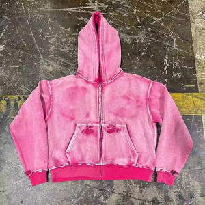 Sudadera con Capucha Estilo Urbano, Lavado Ácido, Cierre Completo, Gruesa, Holgada, con Logotipo Serigrafiado - Product Image 3