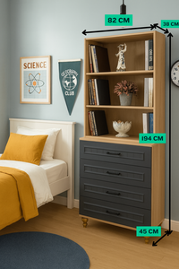 Ensemble commode et bibliothèque moderne Arion Kids Ozan avec tiroir en MDF et pieds en bois, ensemble de rangement compatible pour adolescents - Product Image 2