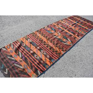 Alfombra de yute estilo Kilim turco negro Vintage 35X115 pies tejido plano patrón de retazos lana látex rectángulo diseño de pasillo - Product Image 4