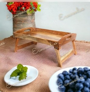 Table de petit déjeuner multifonctionnelle en bois de bambou plateau de service en bois Table de travail Portable réglable pour ordinateur portable avec pieds pliants - Product Image 5