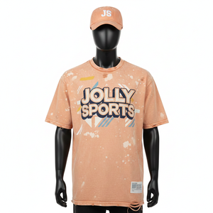 T-shirt 100% coton pour homme, coupe ample, imprimé, chemise en coton délavée à l'acide, tissu rétro, teinte pêche, impression vintage personnalisée - Product Image 1