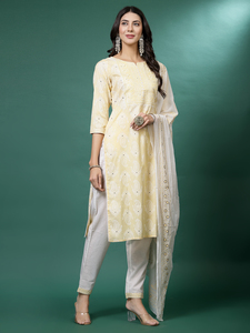 Ensemble Kurta et Pantalon Droit Brodé en Coton Pur de Qualité Export pour Femme, Style Ethnique Exclusif, avec Dupatta Rama - Product Image 6