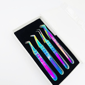 Juego de pinzas de acero inoxidable ecológicas de 4 piezas más vendidas que incluyen pinzas de extensión de pestañas de 90 grados rusas puntiagudas - Product Image 1