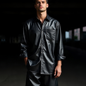 Plain Genuine <b>Leather</b> Shirts <b>Men</b> Turn Down Collar Button Down Cow <b>Leather</b> Shirts Boys High Streetwear Plain <b>Leather</b> Shirt <b>Men's</b> - Product Image 3