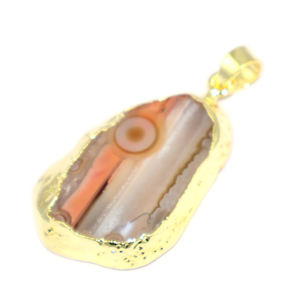 Bohemian Style Agate Slice Gemstone Fancy Shape 22K Electroplated Pendant Brass Metal Fashionable Jewellery for Women Wholesale - Product Image 2