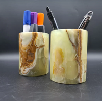 Porte-stylo en onyx, cylindre, artisanal, pierre naturelle, organisateur de bureau, support de papeterie en marbre de luxe