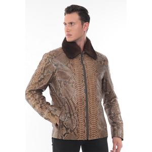 Chaqueta de piel de pitón marrón con cuello Rex desmontable para hombre, nueva chaqueta de bombardero de piel de serpiente, suministro de invierno OEM - Product Image 5