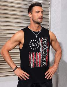 Chemises musculaires sans manches pour hommes Débardeurs graphiques à séchage rapide avec motif patriotique hawaïen de cocotier 100% coton - Product Image 4