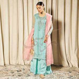 Customized Color High Quality Winter Formal Women's Suits Organza Shirt Dupatta Raw Silk Trouser Anti-shrink Breathable - Product Image 3