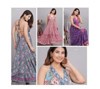 Robe en soie indienne décontractée bohème licou vêtements de plage robe bohème déesse Maxi dos ouvert robe longue en soie