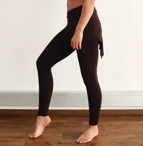 High Waist Full Length <b>Flared</b> Leg <b>Yoga</b> <b>Leggings</b> Asymmetric Ruched Skirt Elastic Waist Seamless Spandex Cotton Quick Dry - Product Image 4