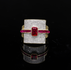 Bold 14K Gold Rodio Plated Classic Llamativo Anillo Pave-Set Diamantes naturales - Product Image 4