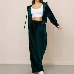 Tenues 2 pièces pour femmes Survêtement en velours Deux pièces Survêtements Sweat à capuche zippé Jacke Casual Jogging Set avec poches - Product Image 2