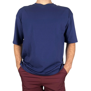 Ensemble de survêtement bleu foncé personnalisé pour homme, t-shirt à manches courtes surdimensionné, short en coton, deux pièces, Trackstar OEM Private Label TSI-G05-P0282 - Product Image 1