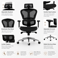Chaise de bureau ergonomique en maille avec appui-tête réglable, accoudoirs 3D, double soutien lombaire et base en aluminium