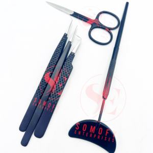 Pince à cils ciseaux/miroir de haute qualité en acier inoxydable de couleurs personnalisées professionnelles pointe en Fiber d'argent pour Extensions de cils - Product Image 5