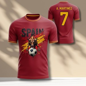 Maglietta Promozionale Unisex per Tifosi di Calcio Spagna 2026 WC, T-Shirt Rossa e Gialla con Grafica per il Giorno della Partita - Product Image 1