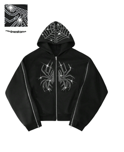 Sweat à capuche d'hiver unisexe de haute qualité personnalisé tendance Bling noir avec strass Full Zip Thermal Fleece 100% Cotton Service OEM - Product Image 5