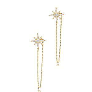 North Star Design CZ <b>Chain</b> Stud <b>Earring</b> Turkish Handcrafted Wholesale 925 Sterling <b>Silver</b> Jewelry - Product Image 5
