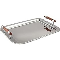 Juego de bandeja de servicio de acero inoxidable hecho a mano con producto multiuso con asa y acabado pulido con espejo - Product Image 3