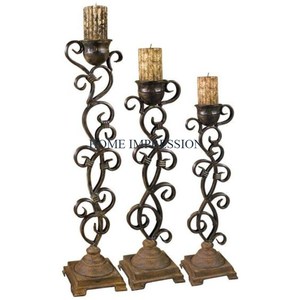 Gold Plated Metal <b>Brass</b> <b>Candlestick</b> Holders Set of 2 Round Metal Handmade Fancy Designer Centerpieces Restaurant Candle Holders - Product Image 6