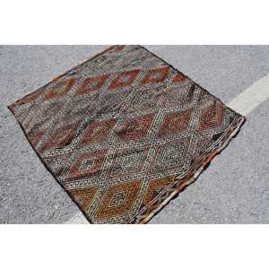 พรมขนเรขาคณิตสีแดงสีดำสไตล์ชนเผ่าพรมห้องนั่งเล่นใหม่ขนาด4.8x4ฟุตการออกแบบการเย็บปะติดปะต่อกันแผ่นยางรองสำหรับตกแต่งบ้าน - Product Image 2