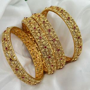 Elegantes Brazaletes Abiertos Chapados en Oro de Primera Calidad, Estilo Tradicional, Juego de Cuatro Brazaletes para Colección de Bodas para Mujer - Product Image 2