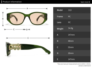 แว่นกันแดดทรงรีแฟชั่นย้อนยุค เลนส์สีสันสดใส สำหรับผู้ชาย รับทำโลโก้ กรอบทรงแปลกตา ป้องกันรังสียูวี 400 ป้องกันแสงสะท้อน เหมาะสำหรับขับรถ ใช้ได้ทั้งผู้ชายและผู้หญิง ขายส่ง - Product Image 4