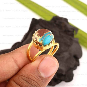 Venta caliente bohemio 10mm Lava cobre turquesa plata esterlina 18K oro rodio plateado bisel anillos de ajuste para fiestas de mujeres - Product Image 5