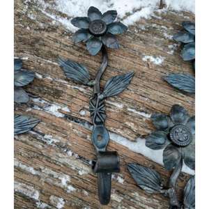 Vintage Wrought Iron Keyholder Hook Durable Wall-Mounted with Floral Embellishments for Tool Organization - Product Image 1