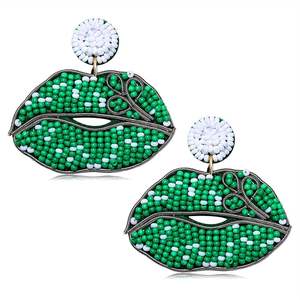 Pendientes de cuentas de diseño rojo y blanco de estilo europeo y americano, conjunto bohemio con oro empanado, accesorios de ropa al por mayor - Product Image 6