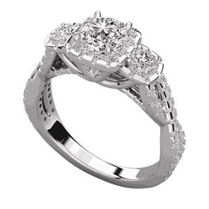 Anillo de Compromiso con Halo de Diamantes Redondos y Tallo Trenzado para Ella - Product Image 6