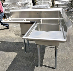 Évier d'angle en acier inoxydable NEUF à 3 compartiments pour cuisine commerciale, restaurant, certifié NSF - Product Image 2