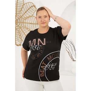 RMG Plus Size Black <b>Beat</b> Move Printed <b>T</b>-<b>Shirt</b> for Women, Comfortable 100% Cotton Knit Fabric Top - Product Image 1